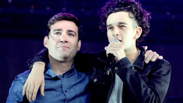 Andy Burnham with Matt Healy of the band The 1975