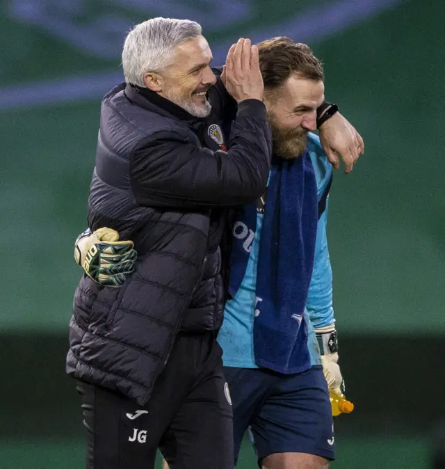 Jim Goodwin and Jak Alnwick savour St Mirren's victory