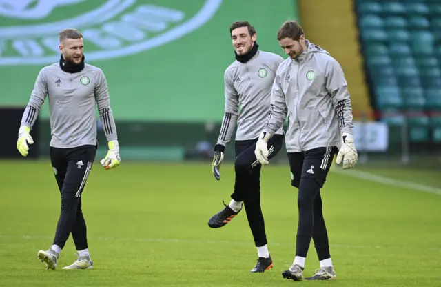 Scott Bain (left) is again preferred in goals for Celtic to Vasilis Barkas (centre)