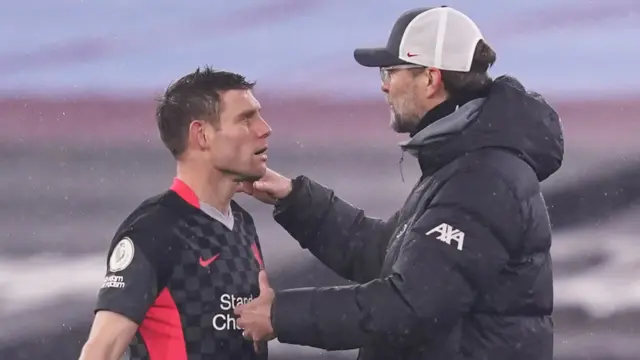 James Milner and Jurgen Klopp have a heated debate