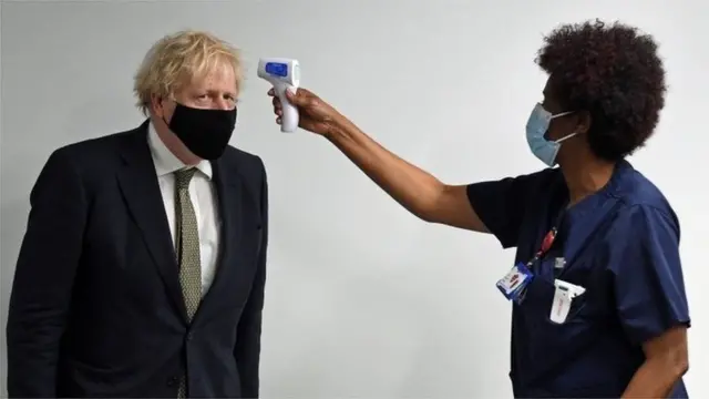 Boris Johnson having his temperature checked