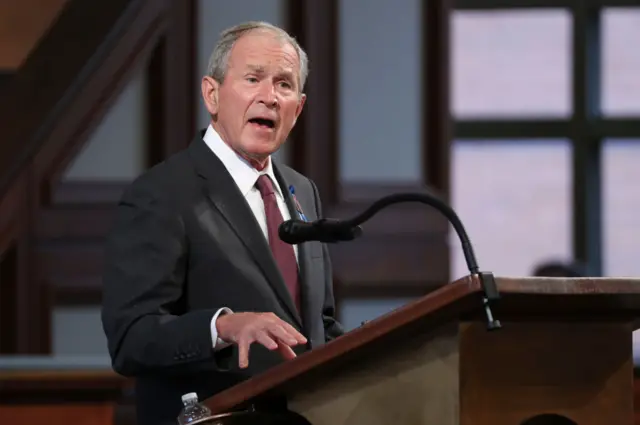 Former US President George W. Bush speaks during the funeral service of late Civil Rights leader John Lewis at the State Capitol in Atlanta, Georgia on July 30, 2020