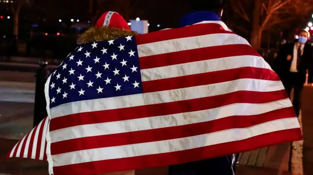 Supporters of US President Donald Trump gather for a rally in Washington 6 January 2021