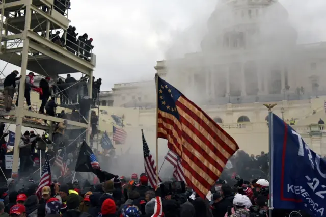 Supporters of President Donald Trump protest in front of the US Capitol Building in Washington