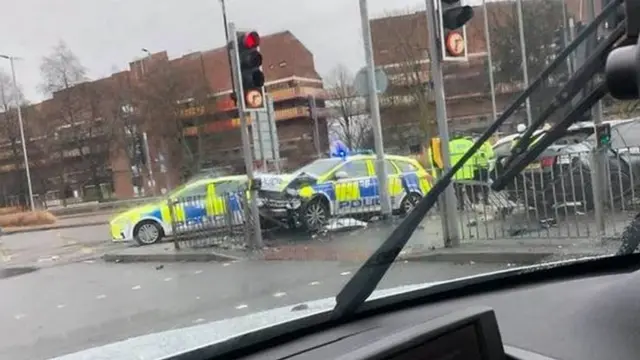 Crashed police car