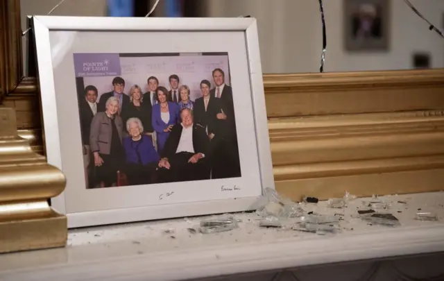 Broken glass in Nancy Pelosi's office