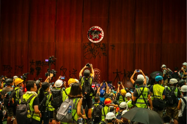 A General view showing Spray Painting inside the chamber of Legco in Hong Kong, China. 1 July 2019.