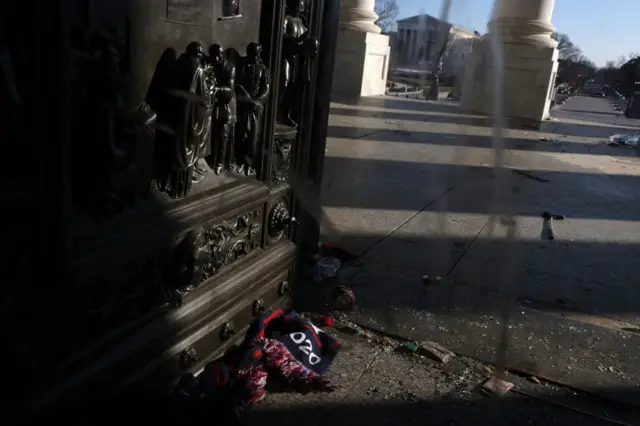 A scarf left behind by a rioter sits outside Congress