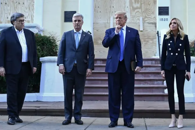 Barr (left) was with Trump when Black Lives Matter protesters were tear-gassed in advance of a photo-op at a church near the White House