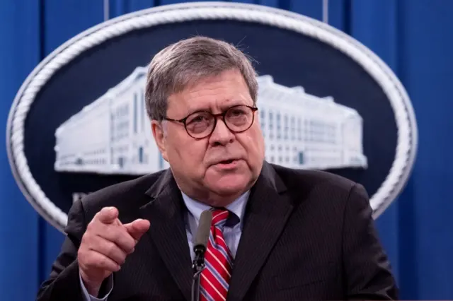 US Attorney General William Barr participates in a news conference on 21 December