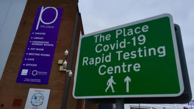 Sign for rapid testing site in Telford