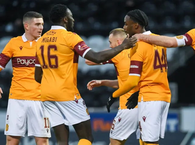 Motherwell celebrate Devante Cole's opener