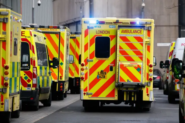 File pic of ambulances queueing outside the Royal London Hospital in January 2021