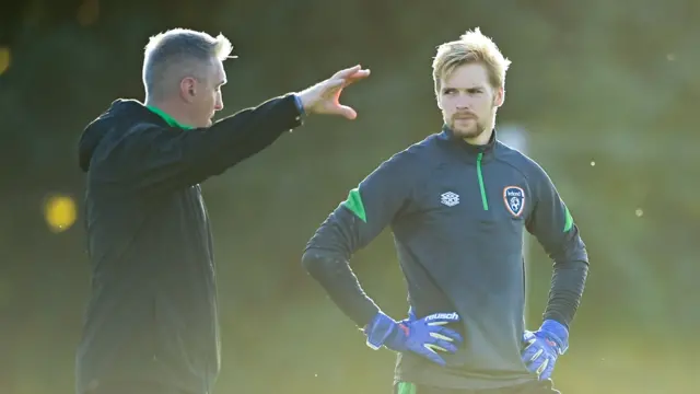 Caoimhin Kelleher and Republic goalkeeping coach Dean Kiely