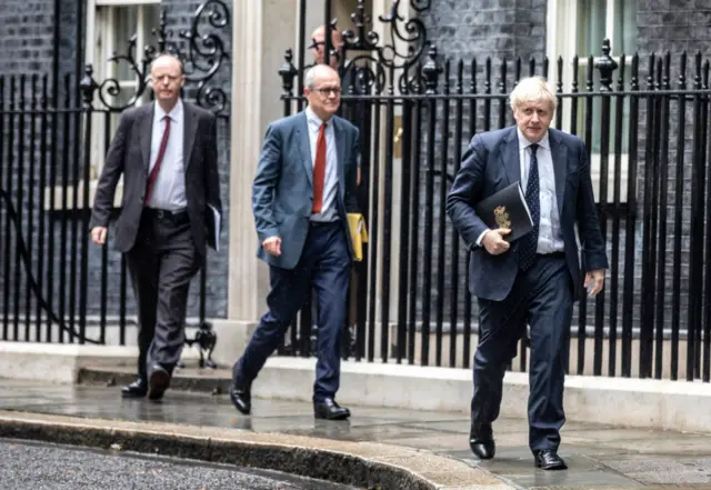 Chris Whitty, Sir Patrick Vallance and Boris Johnson outside Downing Street