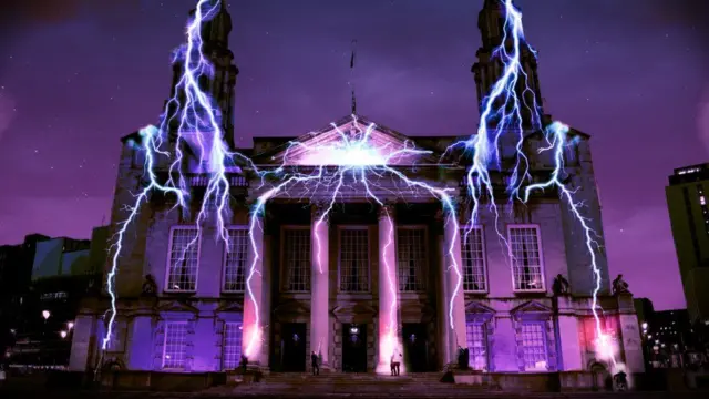 A picture of Leeds Civic Hall lit up