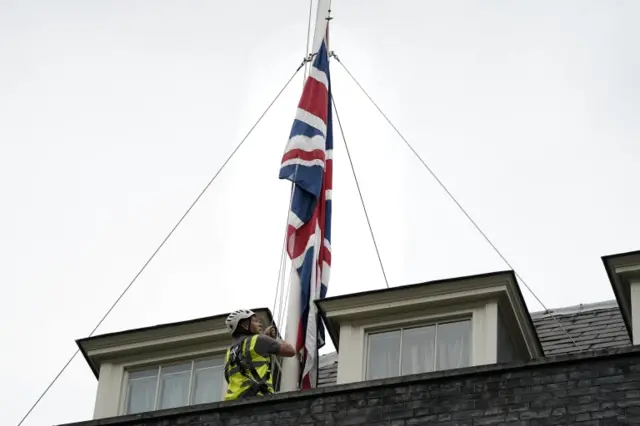 The flag above 10 Downing Street was lowered to half mast after the stabbing