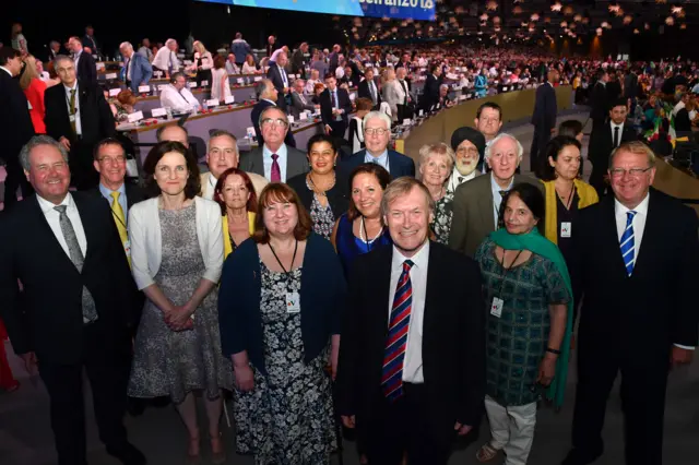 Sir David Amess and others during the Conference In Support Of Freedom and Democracy In Iran, 2018