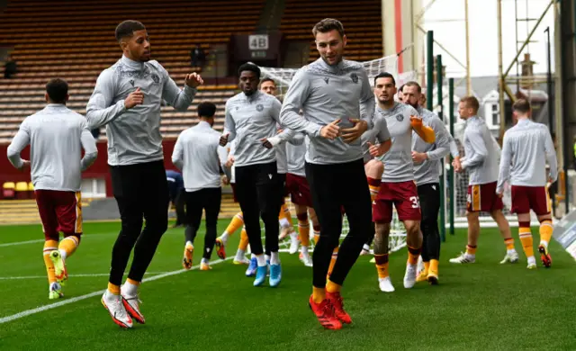 Motherwell players warming up ahead of facing Celtic