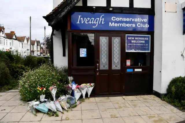 Flowers outside the Iveagh Conservative Members Club in Essex