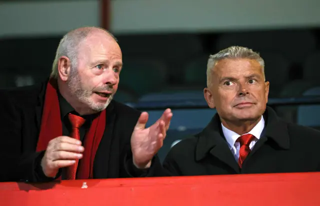 Aberdeen chairman Dave Cormack (right) with the man he replaced, Stewart Milne.