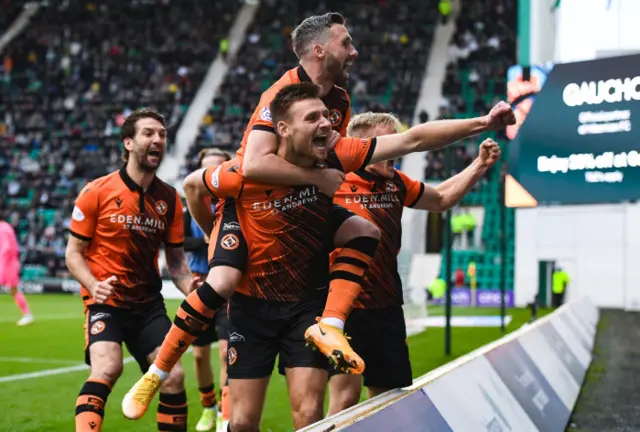 Ryan Edwards celebrates making it 2-0 to Dundee United