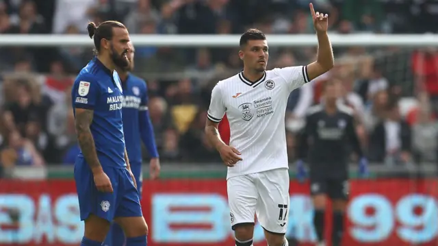 Swansea's Joel Piroe celebrates