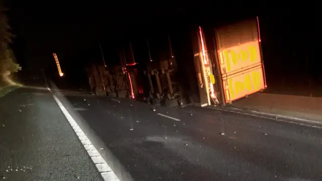 The overturned lorry