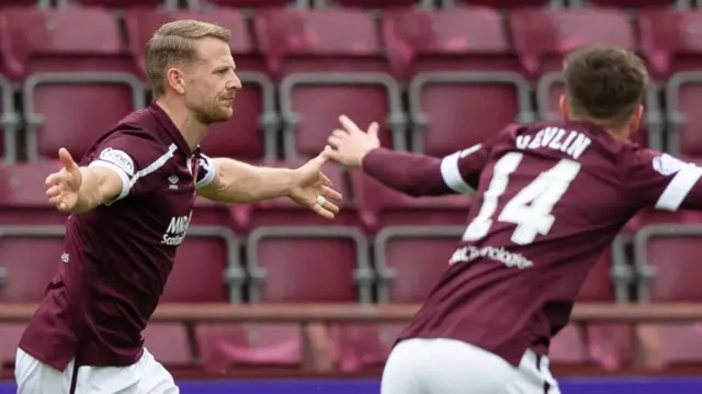 Stephen Kingsley (left) celebrates his fine first-half free-kick