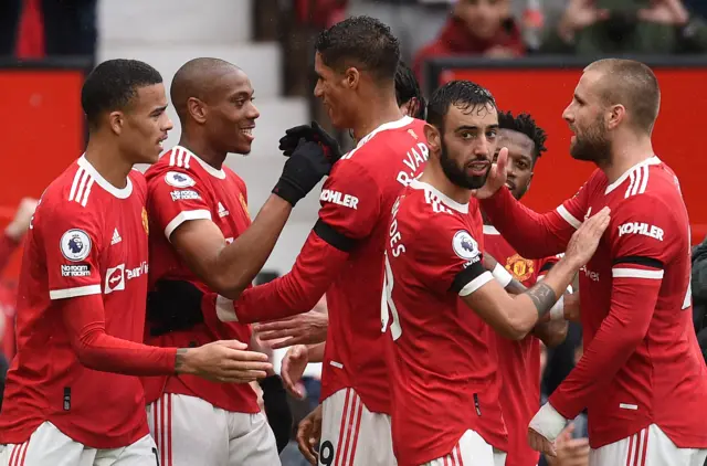 Manchester United celebrate their opening goal