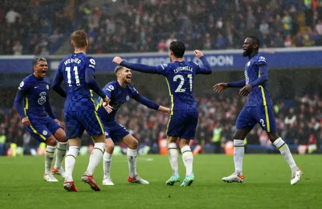 Chelsea celebrate their third goal