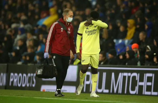 Bukayo Saka limps off