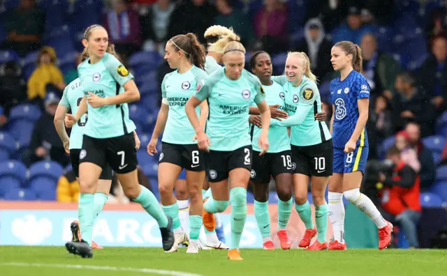 Brighton celebrate Danielle Carter's goal