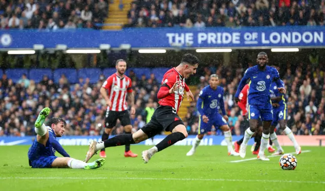 Valentin Livramento is fouled by Ben Chilwell