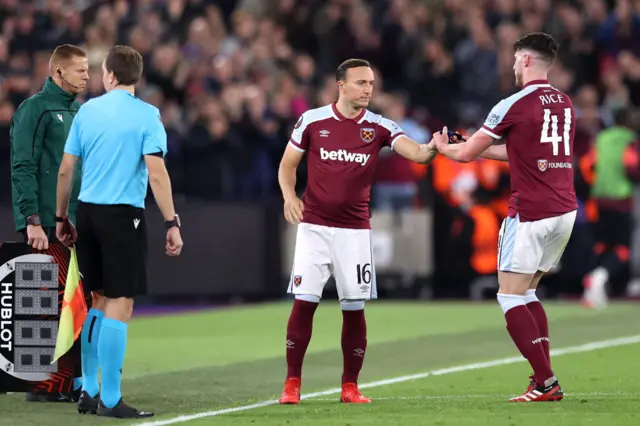 Mark Noble on for West Ham