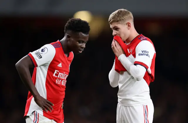 Arsenal's Bukayo Saka and Emile Smith Rowe