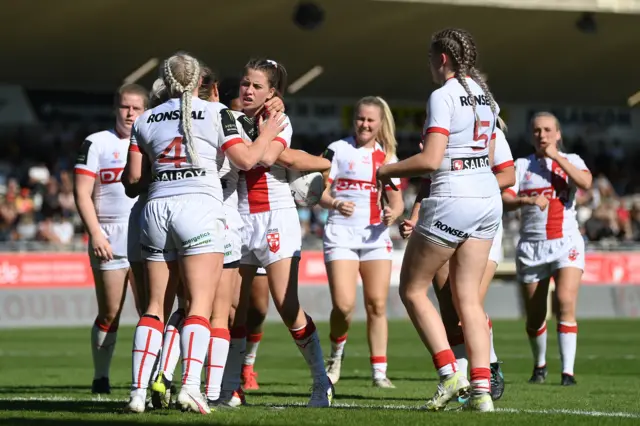 England celebrate Rudge's try