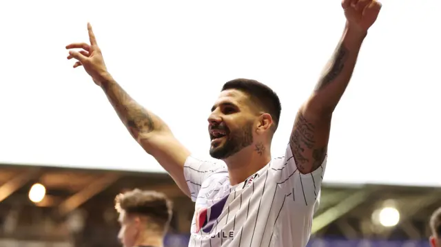 Aleksandar Mitrovic celebrates