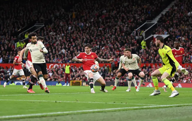 Mohamed Salah scores for Liverpool against Manchester United