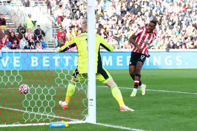 Brentford's Ivan Toney has a goal disallowed against Leicester