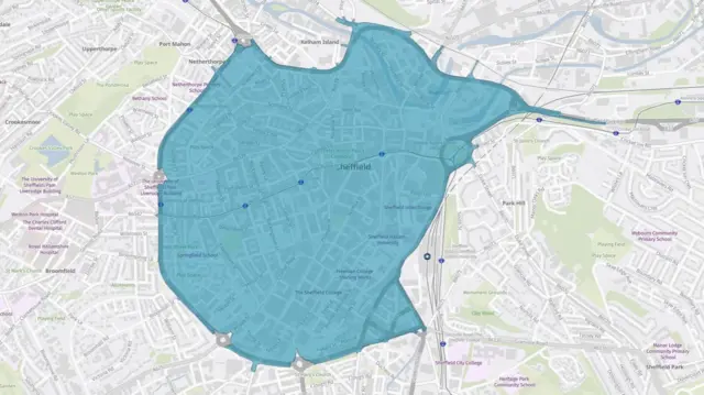 Sheffield's Clean Air Zone on a map