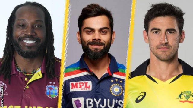 Chris Gayle, Virat Kohli and Mitchell Starc