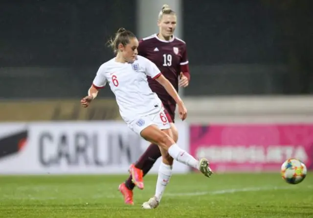 Ella Toone in action for England against Latvia