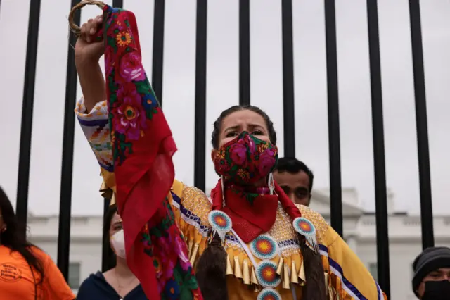 Indigenous climate activists rallied outside the White House on Indigenous Peoples' Day