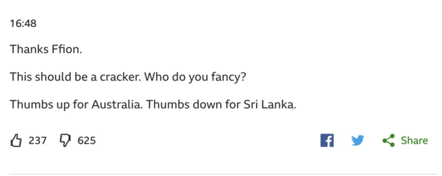 BBC Sport vote for winner of Australia v Sri Lanka in the T20 World Cup