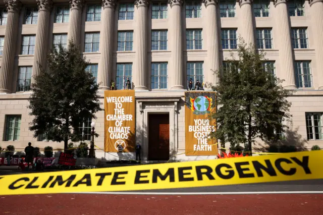 Some demonstrators scaled or occupied multiple buildings in downtown Washington, including the US Chamber of Commerce