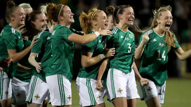 Northern Ireland celebrate Demi Vance's goal against Austria