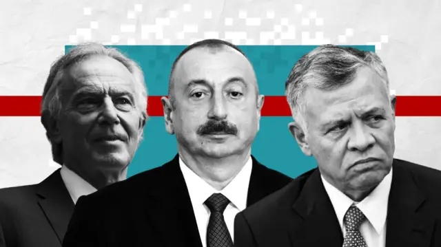 Left to right: Tony Blair, Ilham Aliyev and the King of Jordan