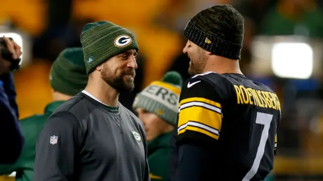 Green Bay Packers quarterback Aaron Rodgers and Pittsburhg Steelers quarterback Ben Roethlisberger.