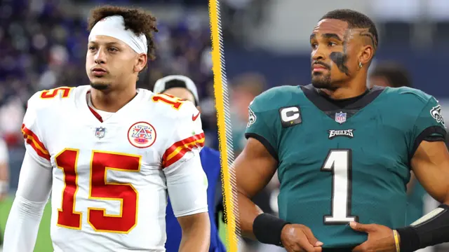 Kansas City Chiefs quarterback Patrick Mahomes and Philadephia Eagles quarterback Jalen Hurts.